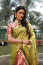 Outstanding Organza Perrot Color Patola Silk Sarees